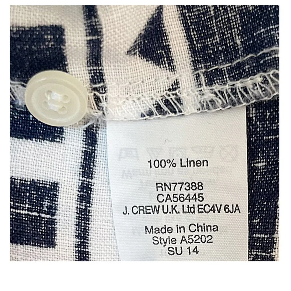 J. Crew 100 Percent‎ Linen Geometric Print Tunic Size XS Oversized